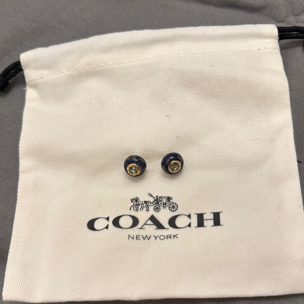 Coach Gold and Dark Blue Stud Earrings